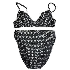 Saks Fifth Ave Gottex 2 Piece Bikini Swimsuit Padded Black/White Ripples Size S